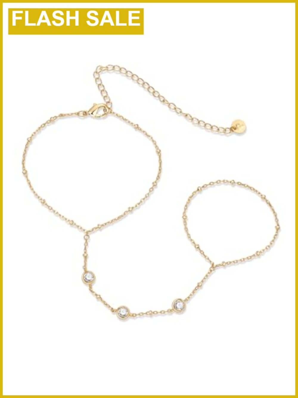 14K Gold Plated Adjustable Hand Chain with Cubic Zirconia